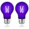 Luxrite A19 LED Edison Black Light Bulb 6W UVA397-407nm Enclosed Fixture Rated E26 Base, 2PK LR21729-2PK - alternate 1